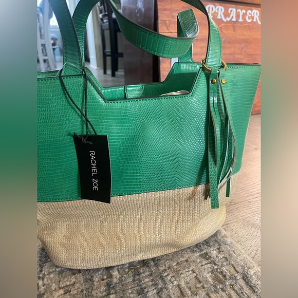 Gwen Straw Tote Bag In Green With Natural Straw.. - Picture 2 of 3